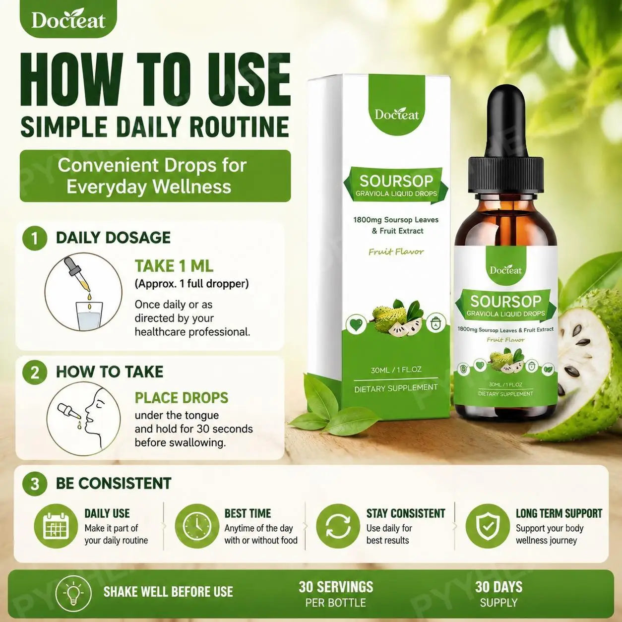 Soursop Graviola Liquid Drops 1800mg – Daily Herbal Supplement