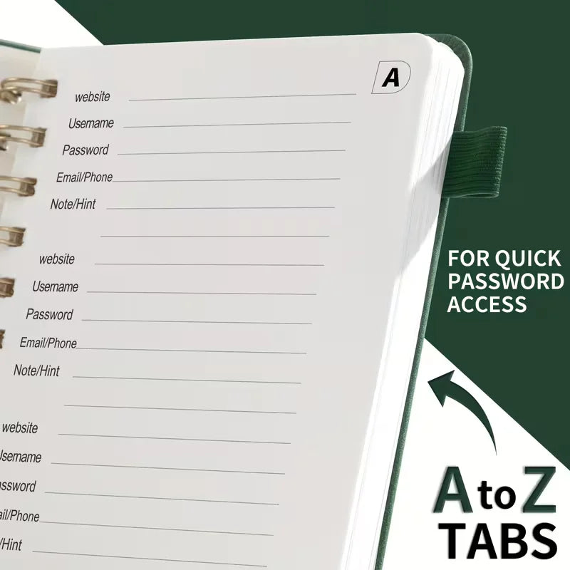 B6 Spiral Bound Password Book Alphabetical Tabs Hardcover Internet