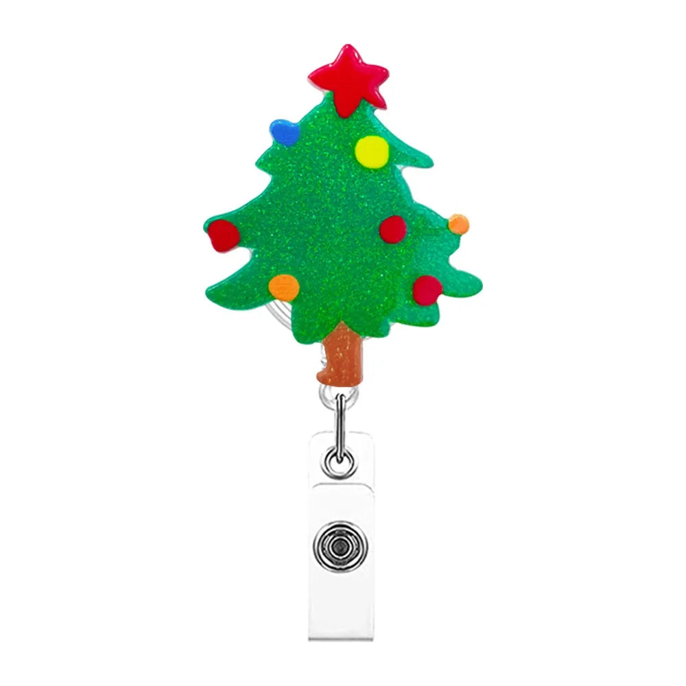 Acrylic Christmas Badge Reel Santa Claus Snowman Elk Retractable Badge Holder Gingerbread Xmas Decoration ID Card Holder Peaceful Pleasures Health and Wellness Style 10