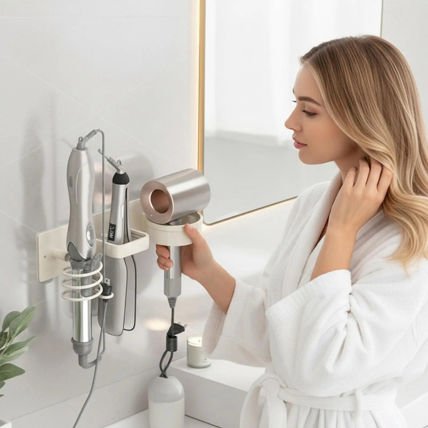 Wall-Mounted Hair Dryer & Curling Iron Organizer Holder Hair Tool Organizer Peaceful Pleasures Health and Wellness