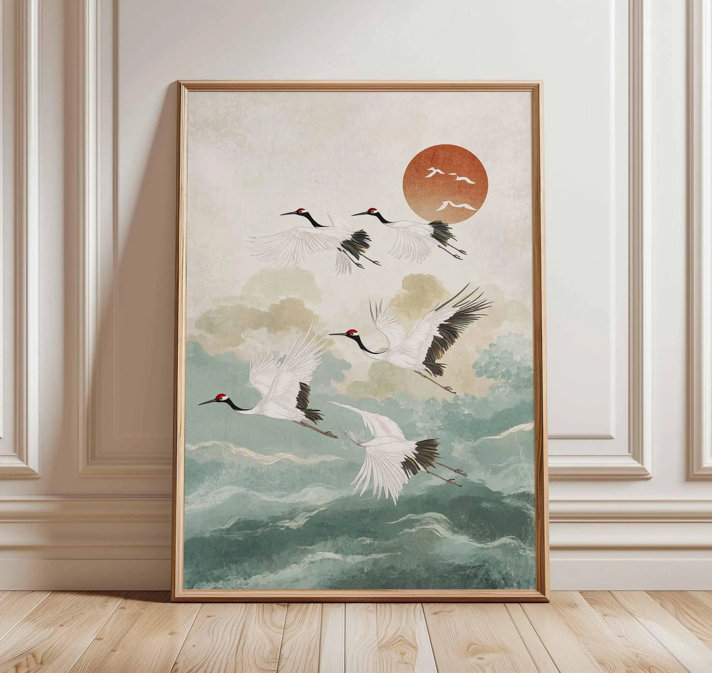 Japanese Crane Poster | Vintage Ukiyo-e Canvas Wall Art Print