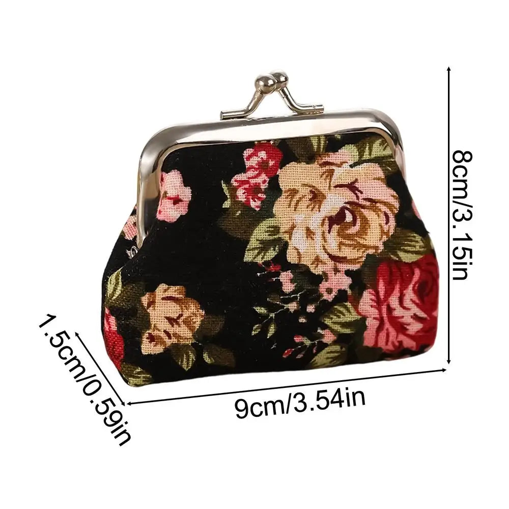 Vintage Kiss Lock Coin Purse Floral Change Wallet Small Money Bag for Women, Party Card Key Jewelry Beach Travel Shopping Peaceful Pleasures Health and Wellness Black