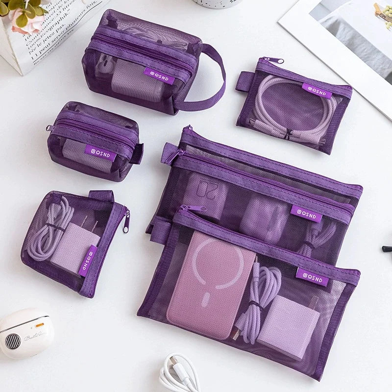 6-Piece Zipper Mesh Makeup Bags | Clear Travel Organizer Set