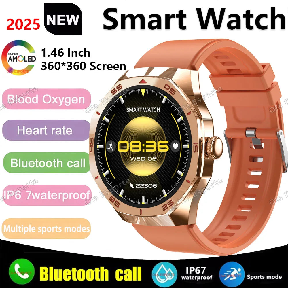 2025 New Smart Watch Men Women AMOLED HD Screen GPS Tracker Bluetooth Call Waterproof 3D Menu Fashion SmartWatch for Android IOS Peaceful Pleasures Health and Wellness Gold