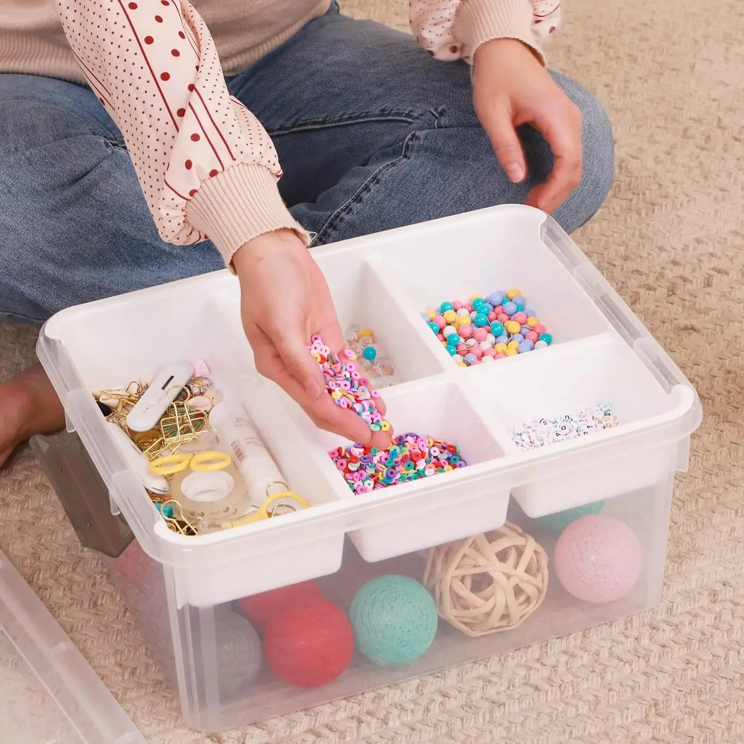 17 QT Clear Storage Box with 5 Removable Trays – Craft & Tool Peaceful Pleasures Health and Wellness
