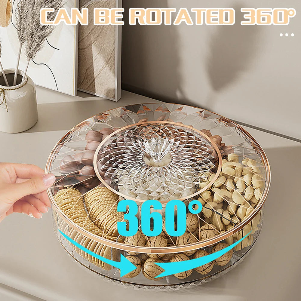 Rotatable Stackable Fruit & Candy Tray with Gold Lid