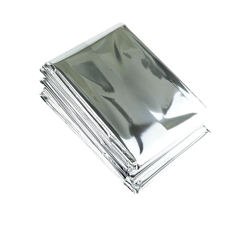 140x210cm Emergency Blanket Outdoor Survive First Aid Rescue Kit Windproof Waterproof Foil Thermal Blanket for Outdoors Camping Peaceful Pleasures Health and Wellness Silver