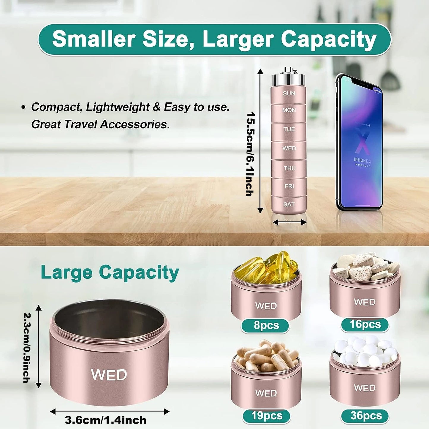 New Portable Pill Case for Travel Metal Pill Organizer Waterproof Pill Box Pill Case Container Medicine Bottle Organizer Weekly Peaceful Pleasures Health and Wellness