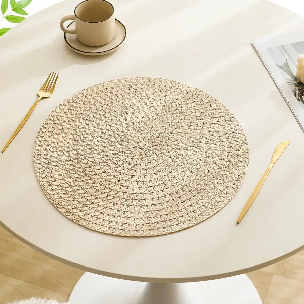 Round Braided Placemats 15" Washable PVC Table Mats | Set of 5