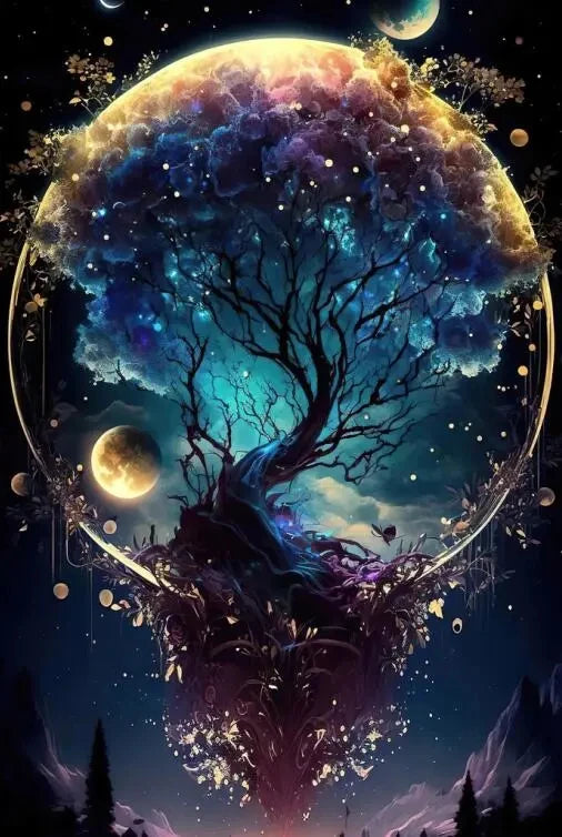 Flashing Magic Tree of Life Poster Galaxy Aurora Plant Canvas Art Natural Beauty Wall Painting for Living Room Home Decor Peaceful Pleasures Health and Wellness 3 40x60cm Unframed