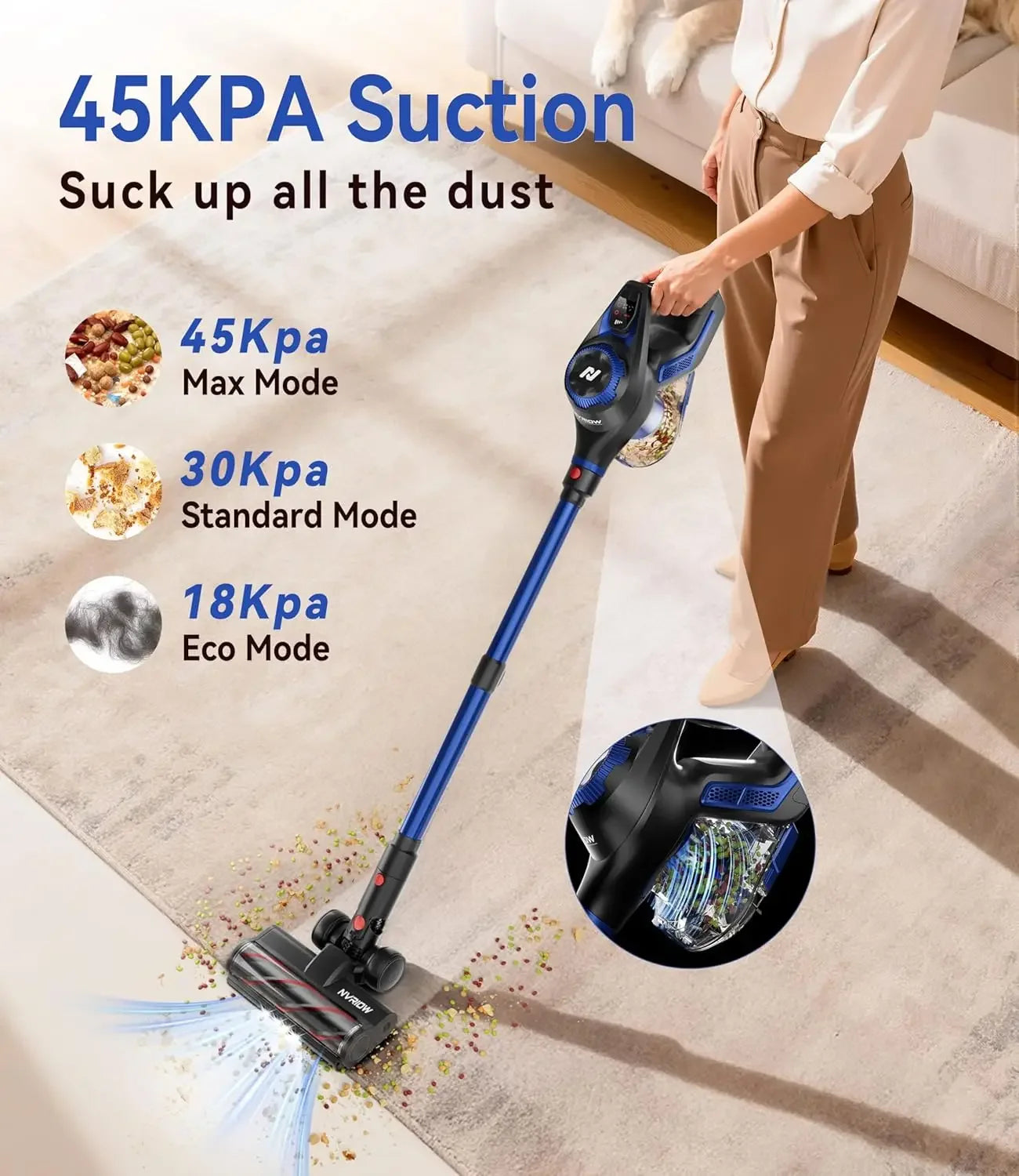45Kpa Cordless Stick Vacuum, 80min Runtime, 1.5L Dust Cup, Lightweight for Carpet/Hardwood/Pet Hair/Car Peaceful Pleasures Health and Wellness