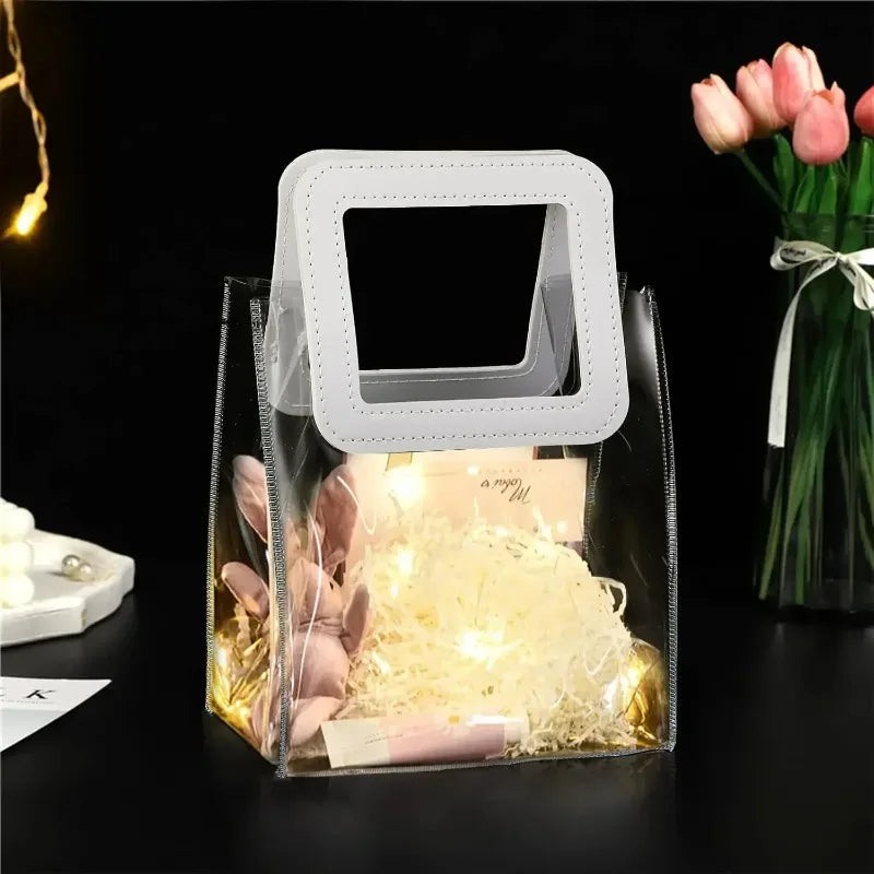 Clear PVC Gift Bag Leather Handle 18×10×20cm | Party & Wedding
