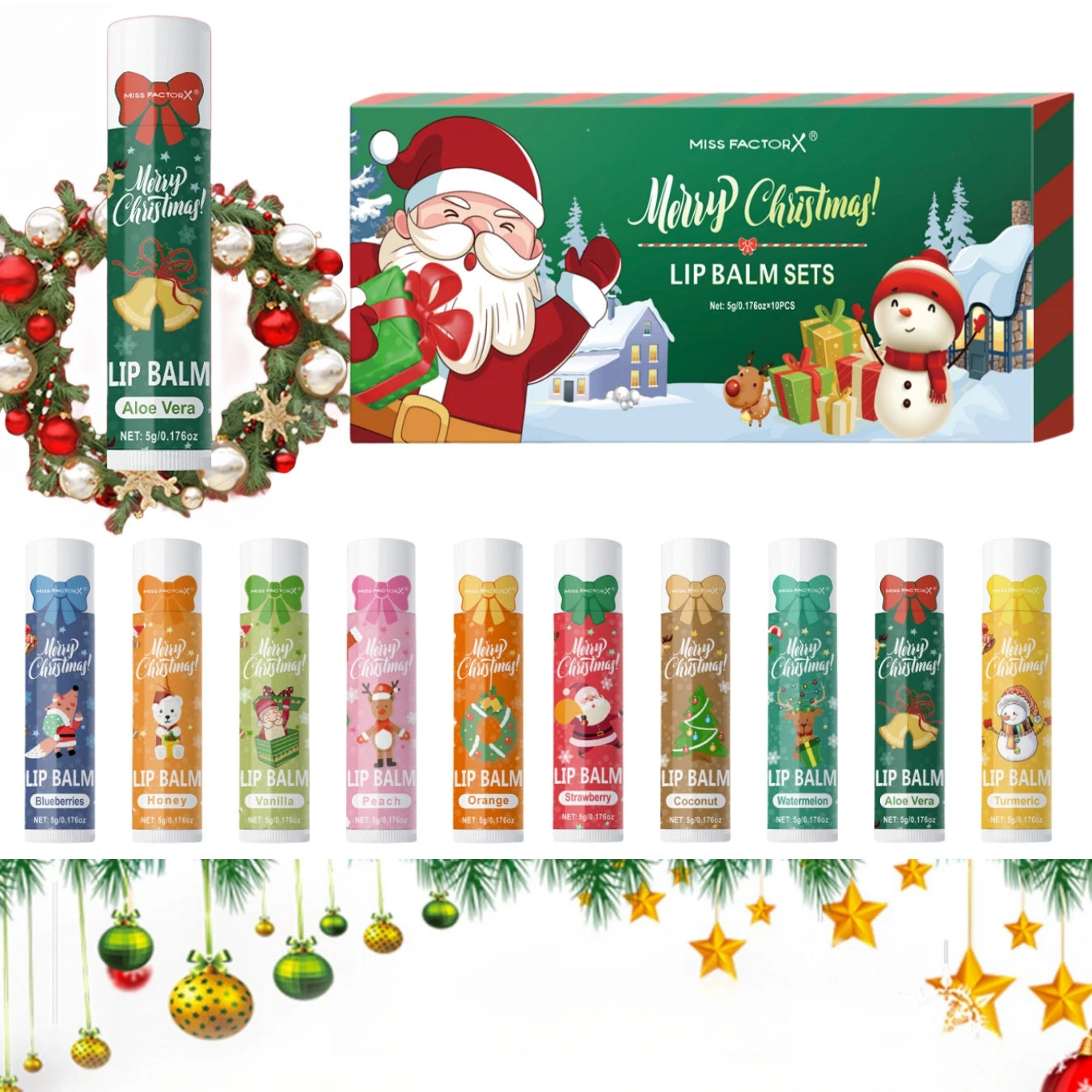10PCS/Box Christmas gift box, lip balm set, deeply hydrating lip moisturizer, lip color brighten, gift to women Peaceful Pleasures Health and Wellness