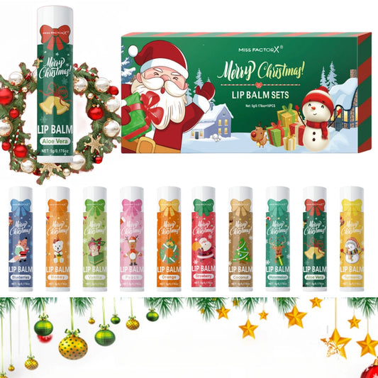 10PCS/Box Christmas gift box, lip balm set, deeply hydrating lip moisturizer, lip color brighten, gift to women Peaceful Pleasures Health and Wellness