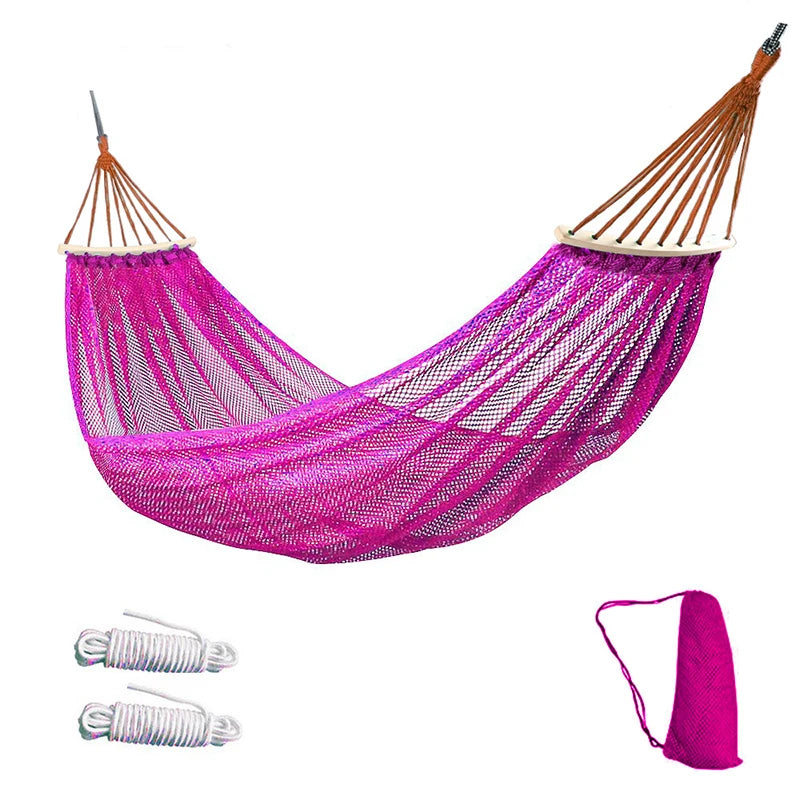 The Hammock Outdoor Ice Wire Mesh Hole Swing and Curved Rod Are Stable Sturdy and Have Good Load-bearing Capacity Peaceful Pleasures Health and Wellness pink