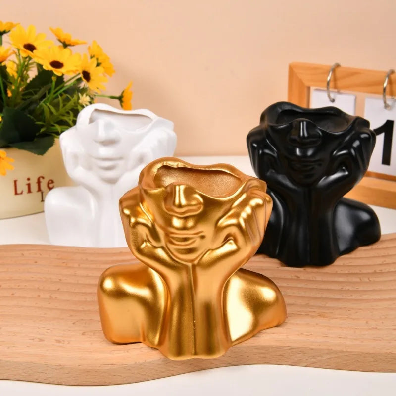 2026 Resin Vase Gold White Black Human Body Shaping Art Flower Planter Personalized And Creative Decoration Handicrafts Ornament Peaceful Pleasures Health and Wellness