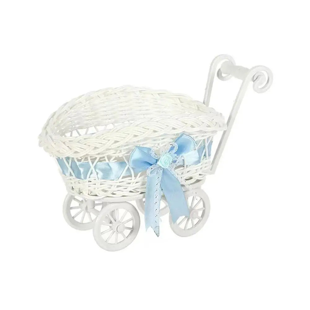 Doll Small Flower Basket Trolley Toys Cart Stroller Woven Decorations