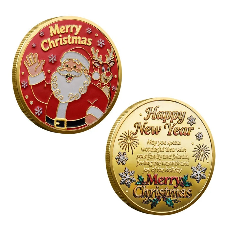 Christmas Commemorative Gold Coin – Santa & Snowman Gift Commemorative Coin Peaceful Pleasures Health and Wellness D Gold