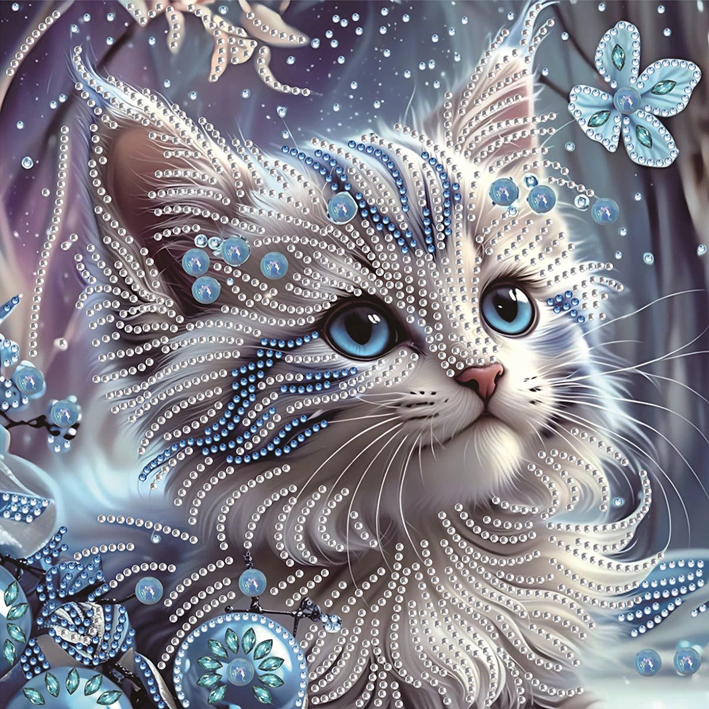 Cat Special Shaped DIY Partial Drill Diamond Painting Kits for Adults Beginners Home Decor Diamonds Dots Gem Art Kits 30x30cm Peaceful Pleasures Health and Wellness Blue Winter Cat