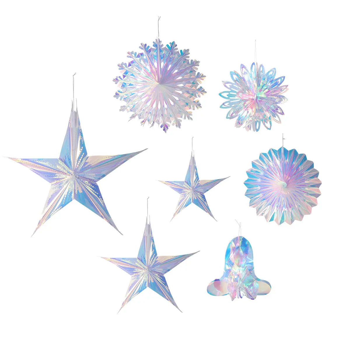 3Pcs Iridescent Neon Film Star Pendant Party Hanging Ornament for Christmas Wedding Birthday Home Store Hotel Decor 12 16 24 Peaceful Pleasures Health and Wellness