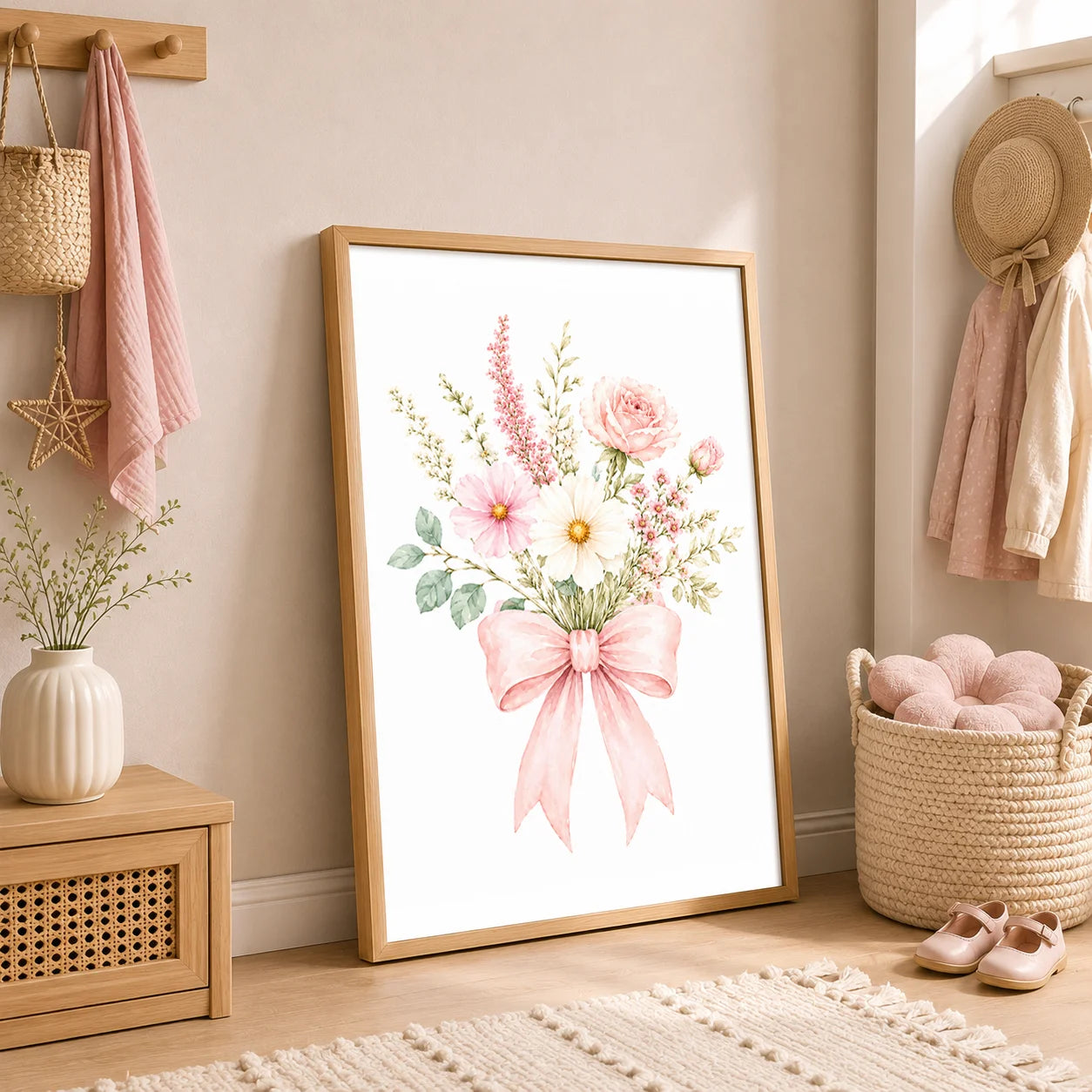 Floral Alphabet Wall Art Custom Letter Canvas Painting Pink Flower Poster Print Nursery Wall Decor Peaceful Pleasures Health and Wellness