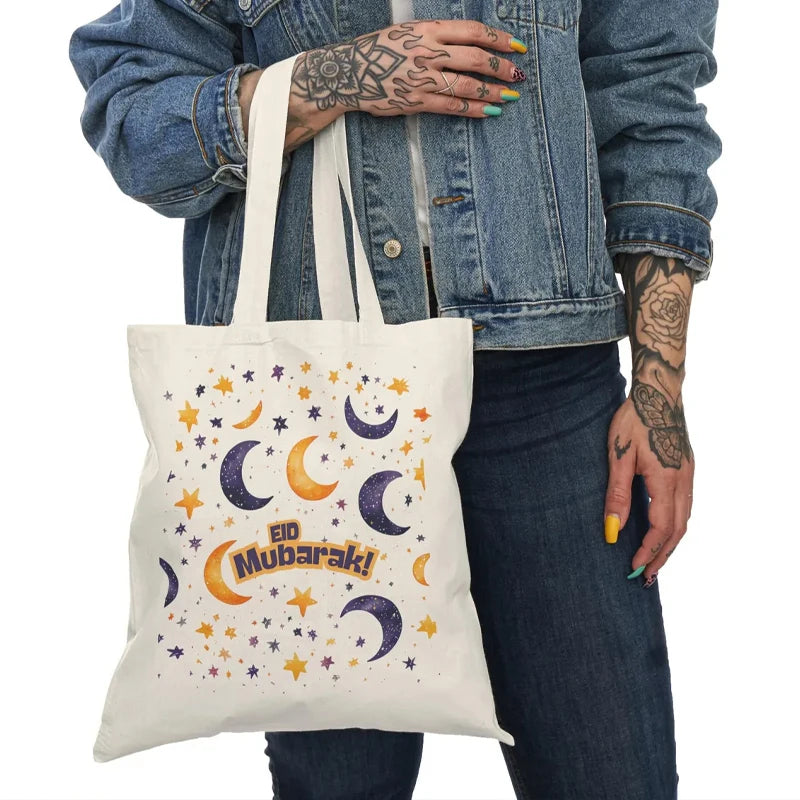 Personalized Eid Canvas Tote Bag | Moon Stars Ramadan Gift Personalized Canvas Tote Peaceful Pleasures Health and Wellness