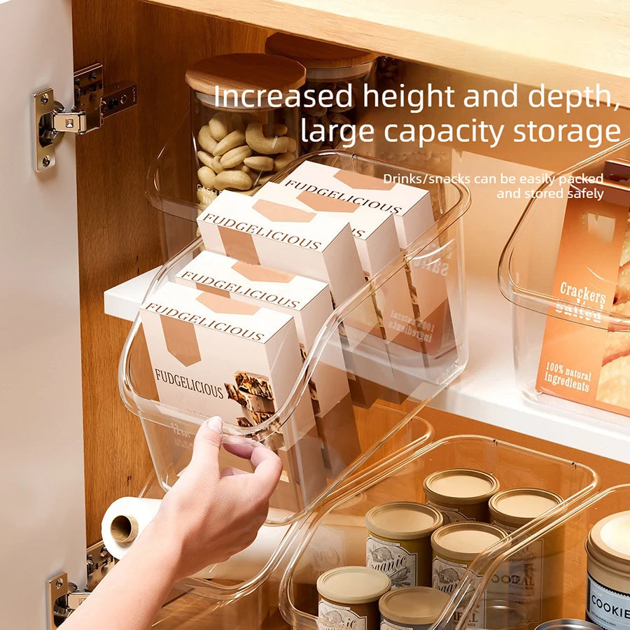 Pull-Out Cabinet Organizer Bin with Rolling Wheels – Clear Under-Sink Storage Basket