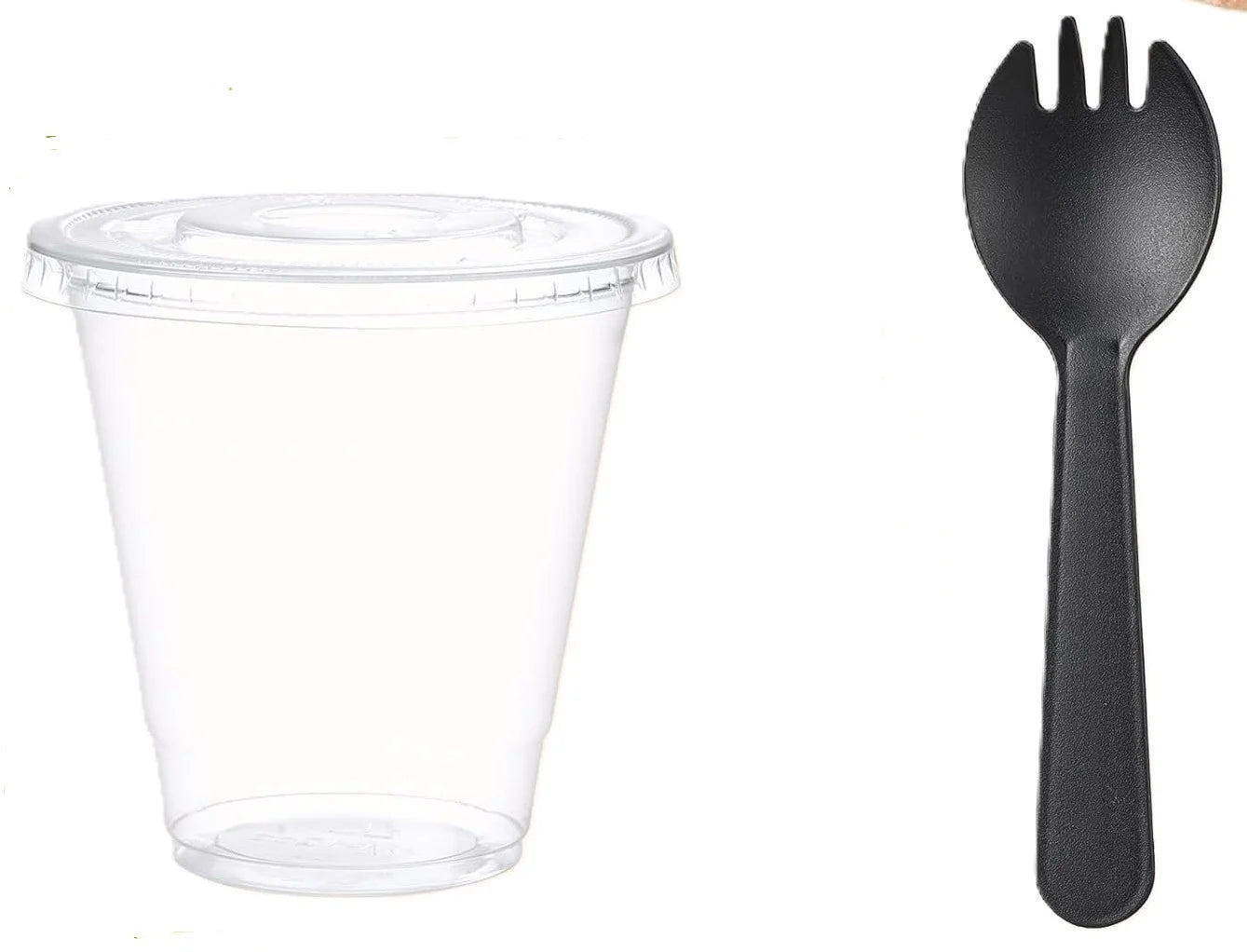 12OZ Clear Cups Disposable Party Cups Parfait Crystal for Pudding Ice Cream Cupcake Iced Coffee Smoothie Juice Soda Cocktail Peaceful Pleasures Health and Wellness Flat Spork 100pcs