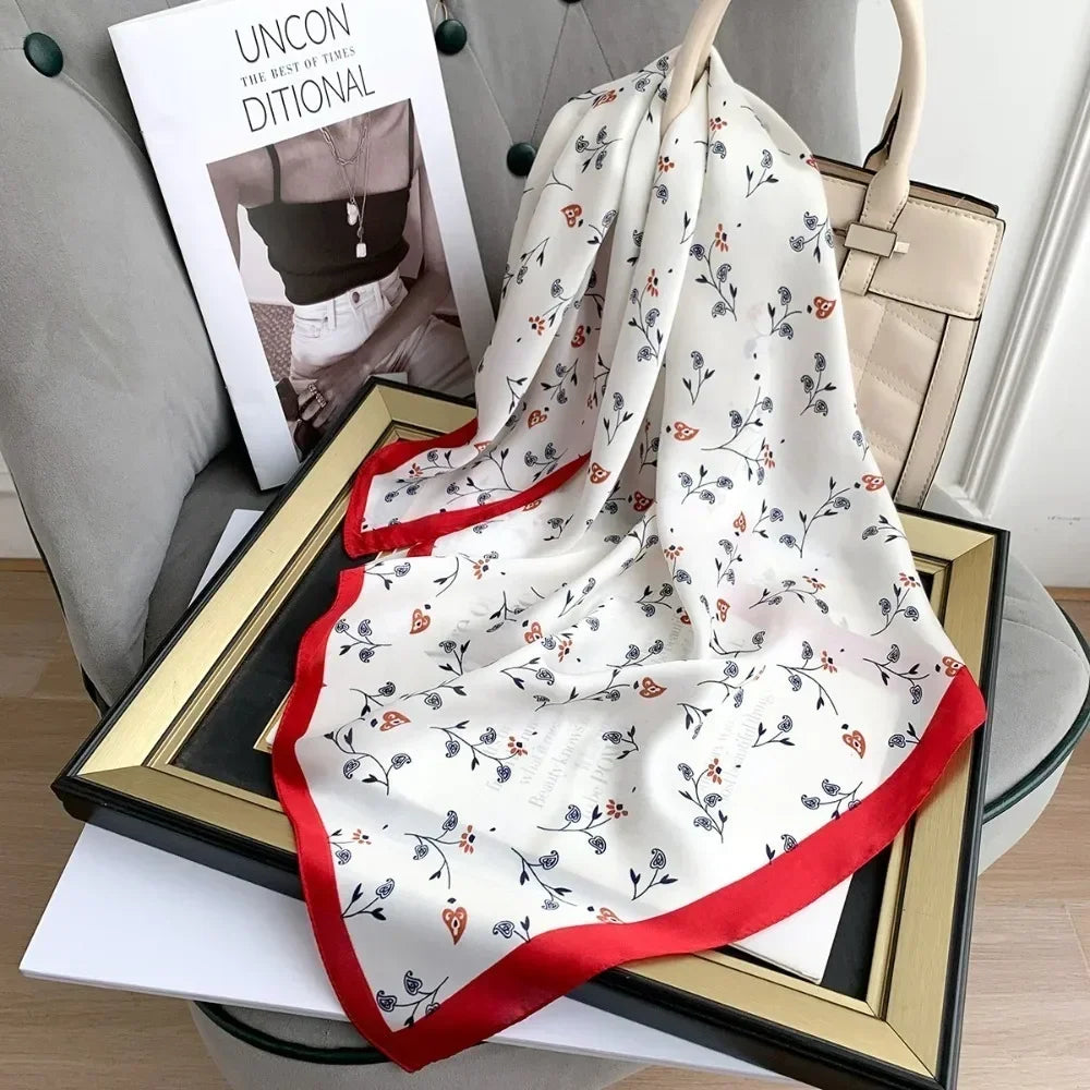 Women's Printed Square Scarf 70x70cm – Silk-Feel Shawl & Wrap