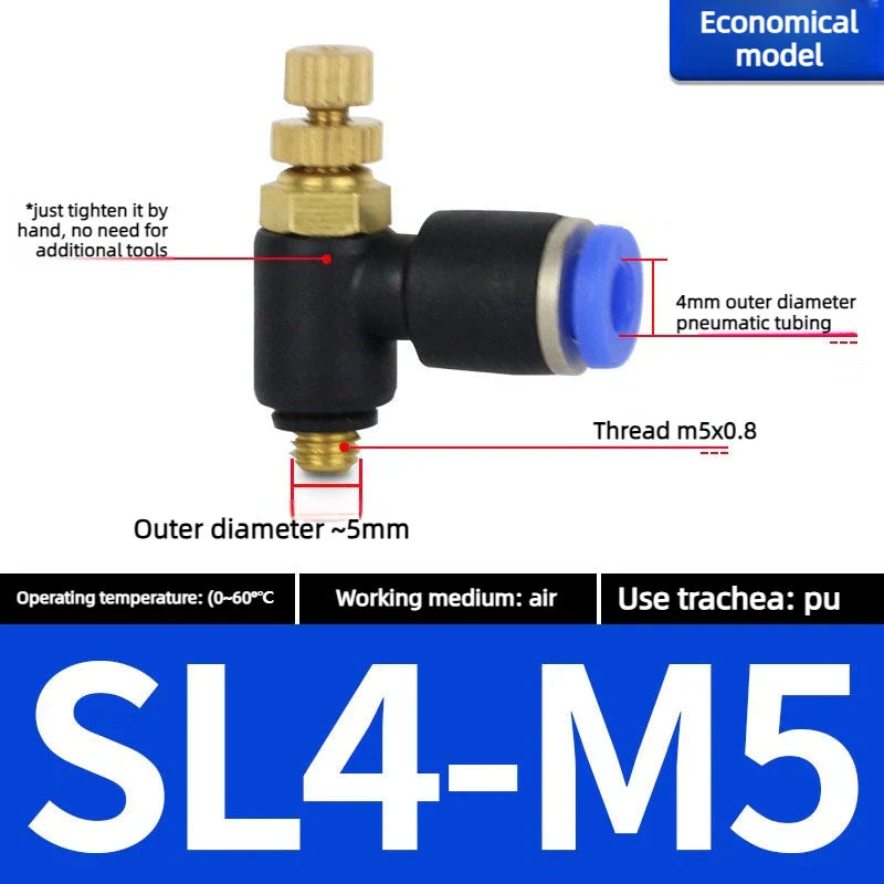 Quick Connect Pneumatic Air Speed Throttle Valve SL 4–12mm