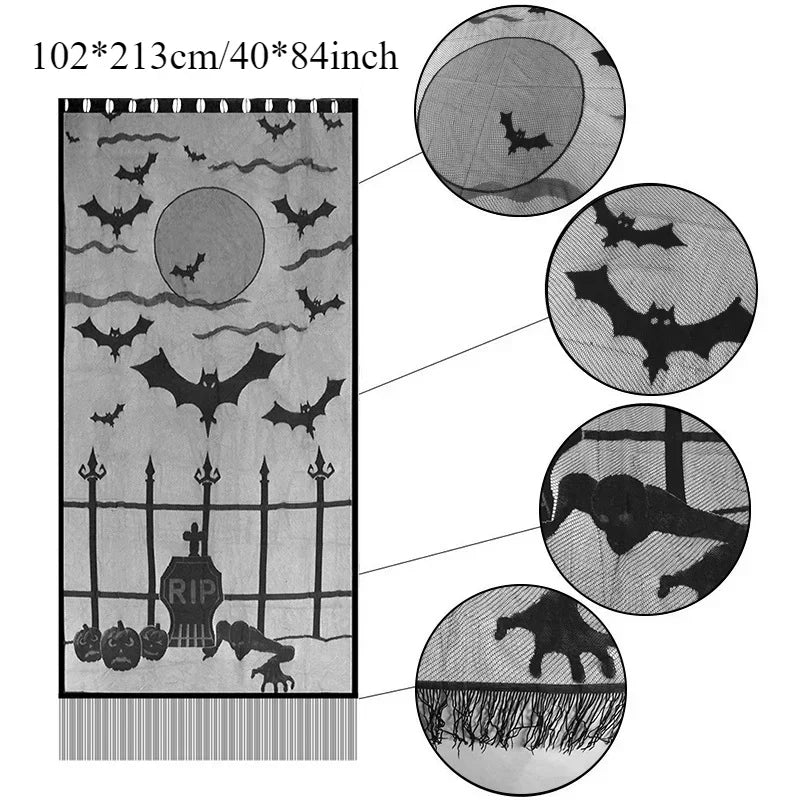 Halloween Black Lace Tablecloth – Spider Web & Bat Table Cover