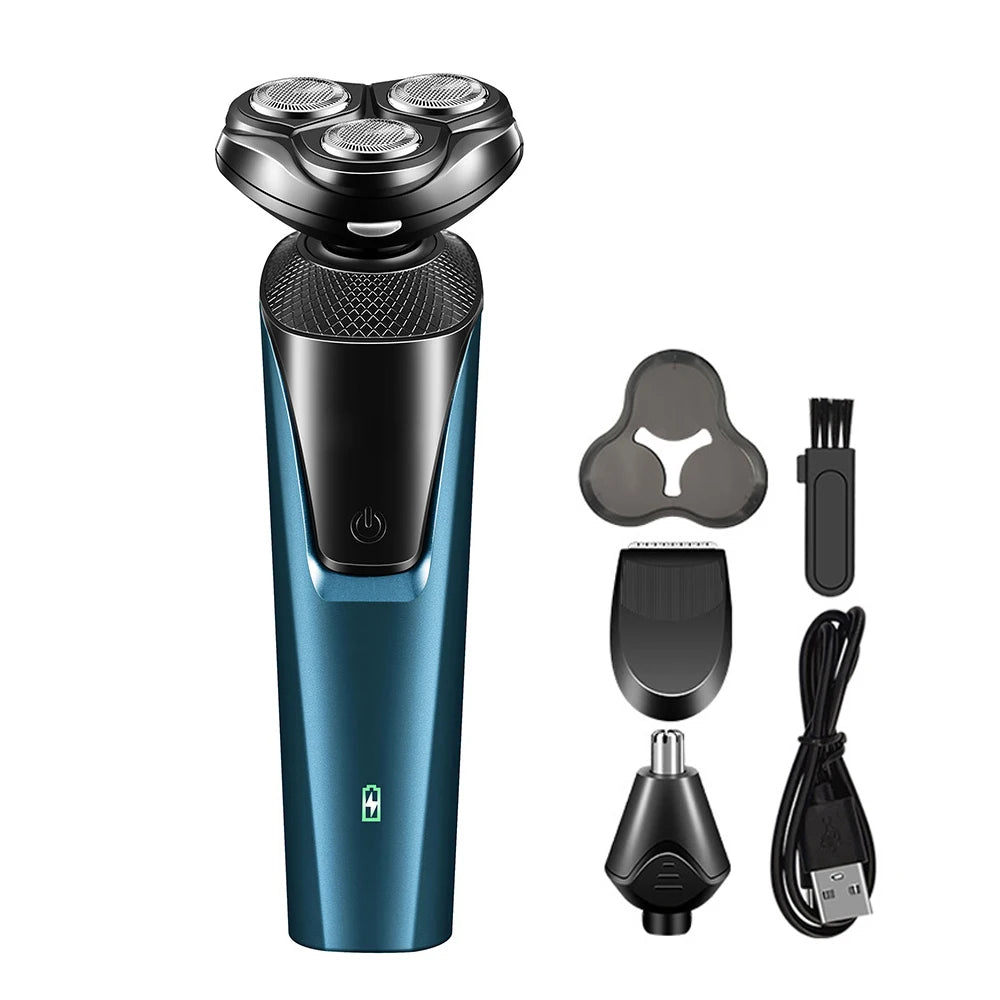 Electric Shaver for Men Facial Beard Hair Remover Chest Nose Hair Trimmer Rechargeable Portable Multifunctional Electric Razor Peaceful Pleasures Health and Wellness Blue