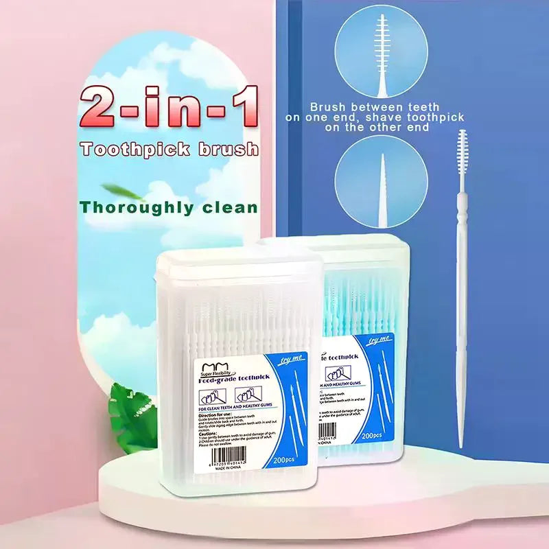 High-end Disposable Toothpick Brush 200pcs Ultra-fine Portable Family Box Double-head Sticks Toothpick Peaceful Pleasures Health and Wellness