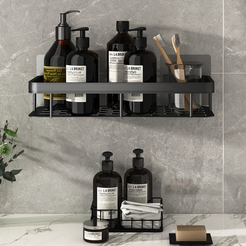 No-Drill Aluminum Shower Shelf | Wall-Mounted Bathroom Organizer