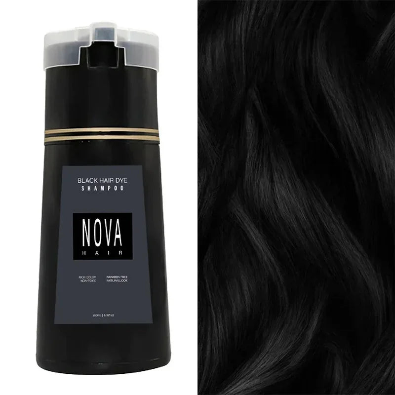 Nova 3-in-1 Hair Dye Shampoo | Natural Gray to Black Coverage, Nourishing & Lasting, Men & Women, 100ml/200ml Peaceful Pleasures Health and Wellness black (200ml)