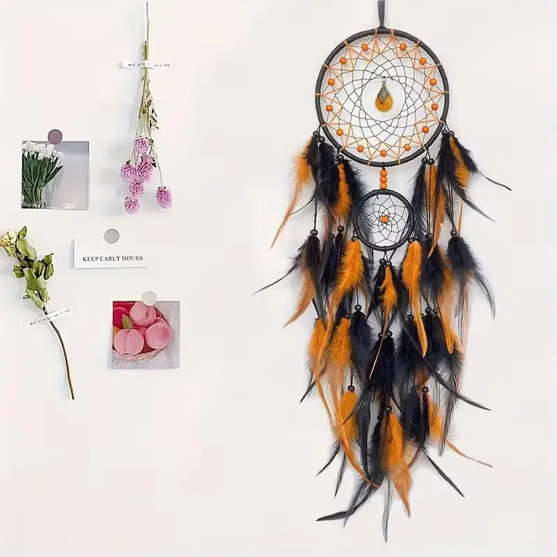 Hand-Woven Dreamcatcher with Feathers & Crystals | Boho Decor