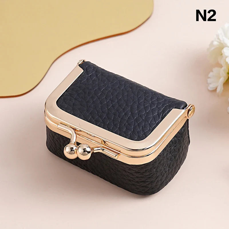 Genuine Leather Kiss Lock Coin Purse | Mini Square Wallet