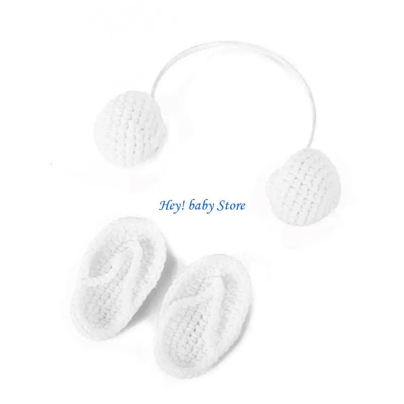Newborn Photography Knitted Headset & Slippers Set 0–6M