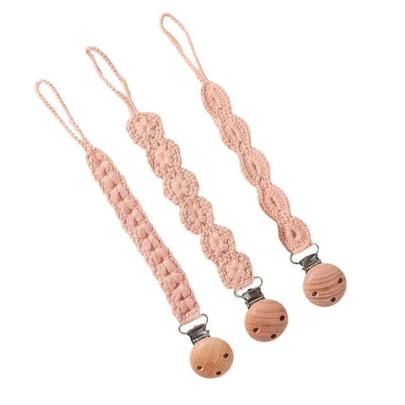 Baby Pacifier Holder Clips with Wooden Teether Beads – 3-Pack