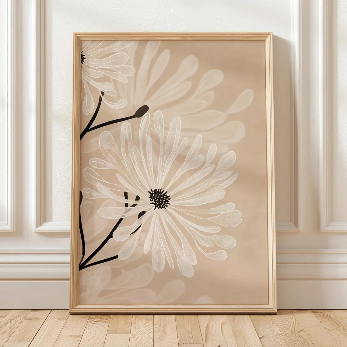 Retro Beige Floral Canvas Wall Art | Unframed Plant Print