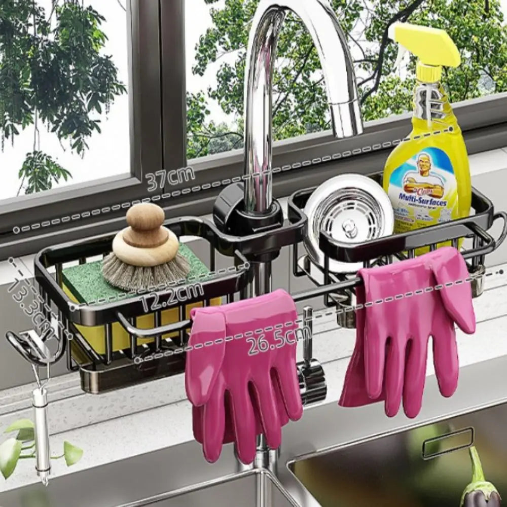 Space Aluminum Kitchen Sink Drain Rack Bathroom Organizer Soap Drainer Shelf Sponge Storage Basket Save Space Multipurppse Peaceful Pleasures Health and Wellness