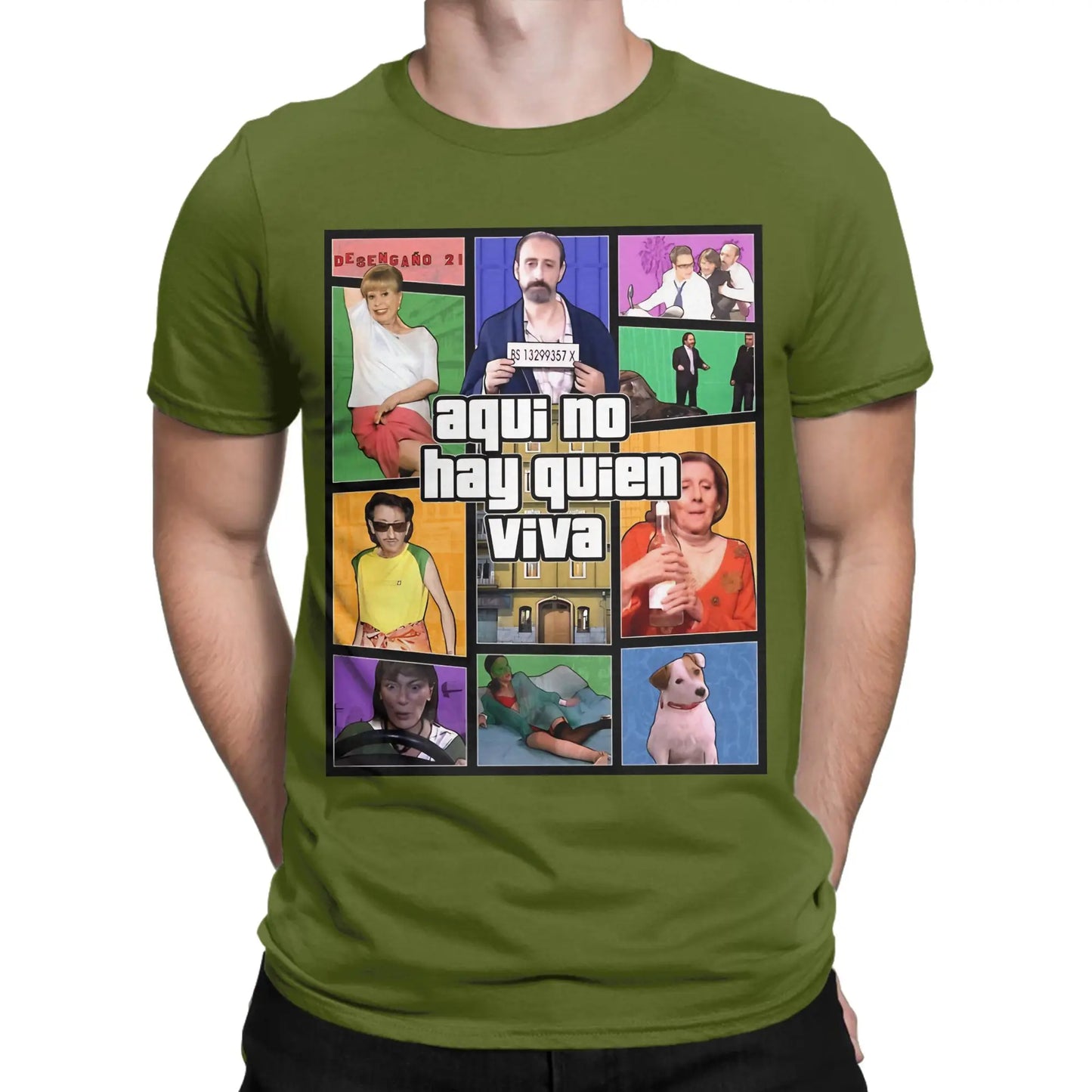 Aquí No Hay Quien Viva Pure Cotton T Shirt For Men Beach Y2K Fun T Shirts O Neck Harajuku Tees Plus Size Pattern Clothes Peaceful Pleasures Health and Wellness army green S
