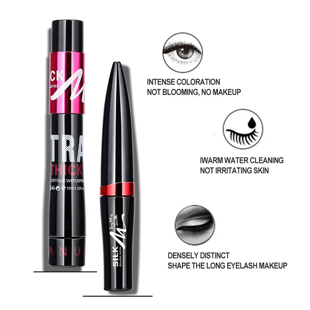 2 in 1 Waterproof Mascara 4d Silk Grafted Fiber Eyelash Lengthening Dense And Long Lasting No Halo Dye Long Beauty Makeup Set Peaceful Pleasures Health and Wellness