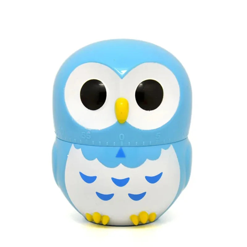 Cartoon Owl Timer Kitchen Cooking Oven Mechanical Timer Easy Operate Baking Helper Home Decoration for Children and Adults Peaceful Pleasures Health and Wellness Blue