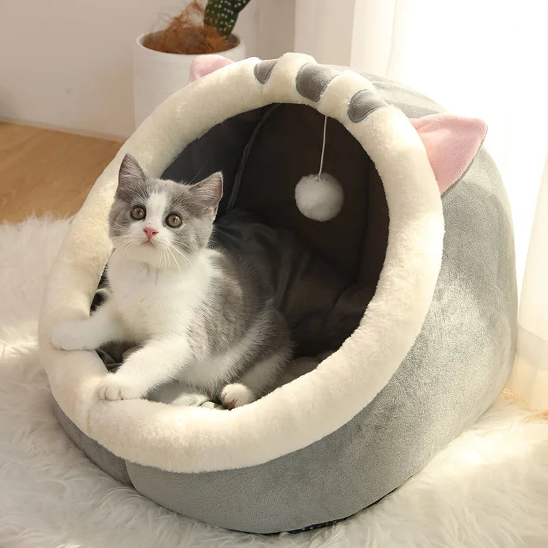 Cartoon Cat Cave Bed – Foldable, Washable, Cozy (S/M/L)