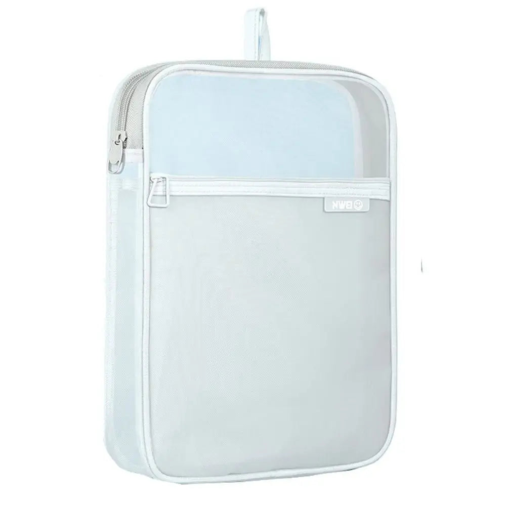 Portable Mesh Zipper Pouch Bag Thickened Waterproof Transparent File Holder Large Capacity Breathable Document Organizer Peaceful Pleasures Health and Wellness White-Style 2