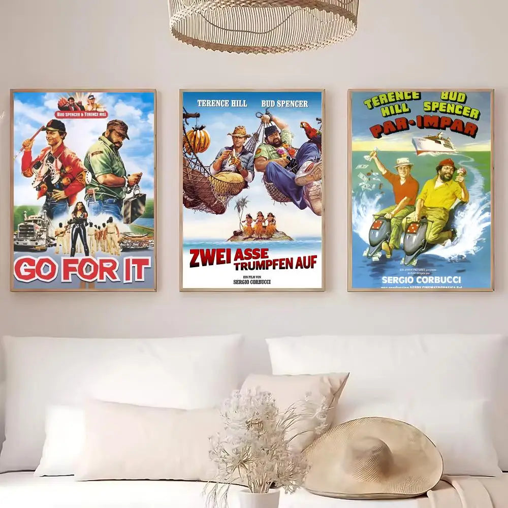 Terence Hill & Bud Spencer HD Wall Poster | Self-Adhesive PVC Art Wall Art Poster Peaceful Pleasures Health and Wellness