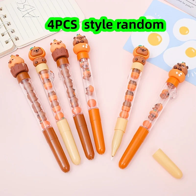 4-Pack of Random Styles of Capybara Stacking Design Black Gel Pens, Quick-Drying Gel Pens, Fun Quick-Drying Pens for Students, Writing Pens, Essential Pens for Study and Office Use Peaceful Pleasures Health and Wellness 4Pcs Random Style