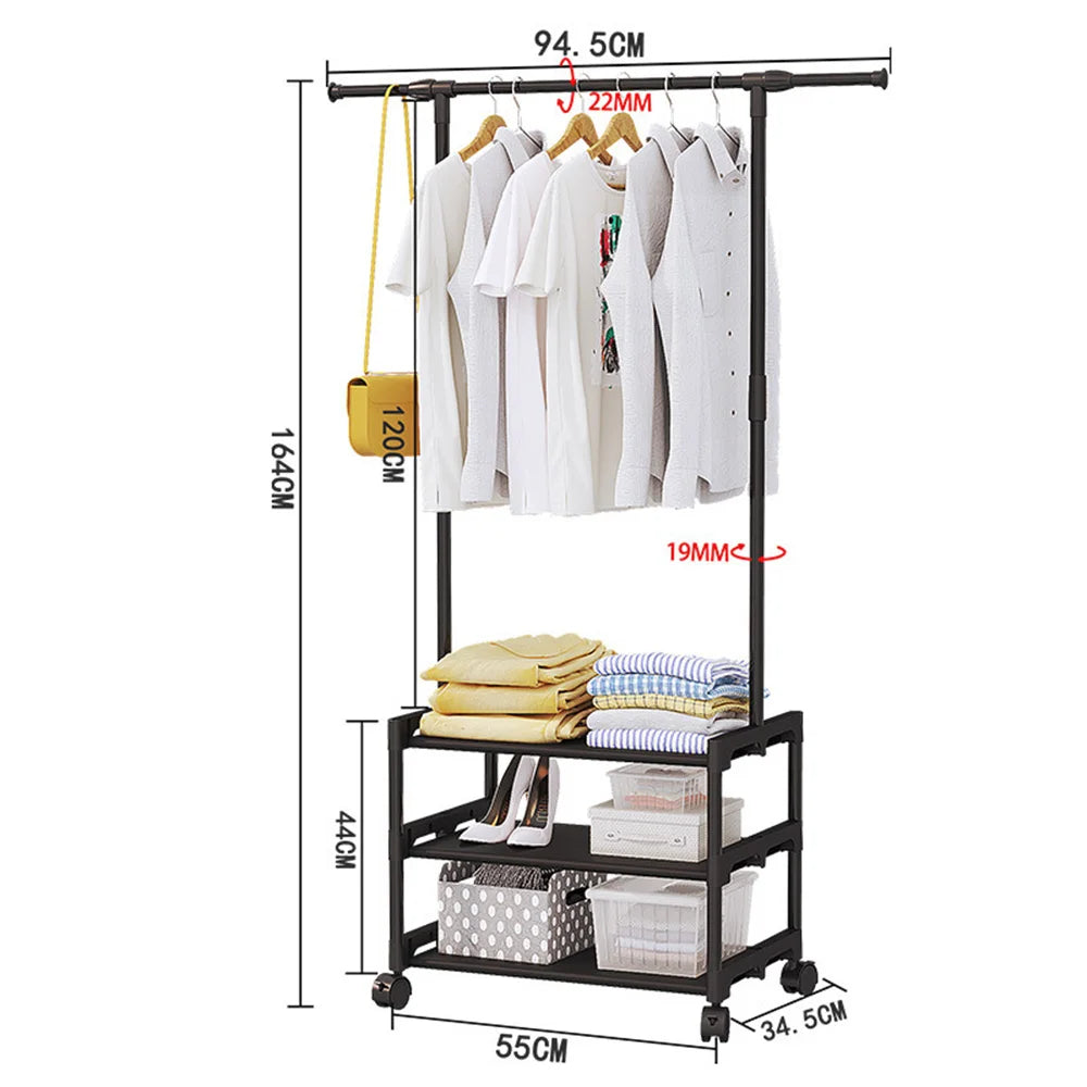 Rolling Clothes Rack with Shelves for Hanging Clothes Hats Bags with Shoe Storage, Portable Metal Garment Rack Clothing Rack Peaceful Pleasures Health and Wellness