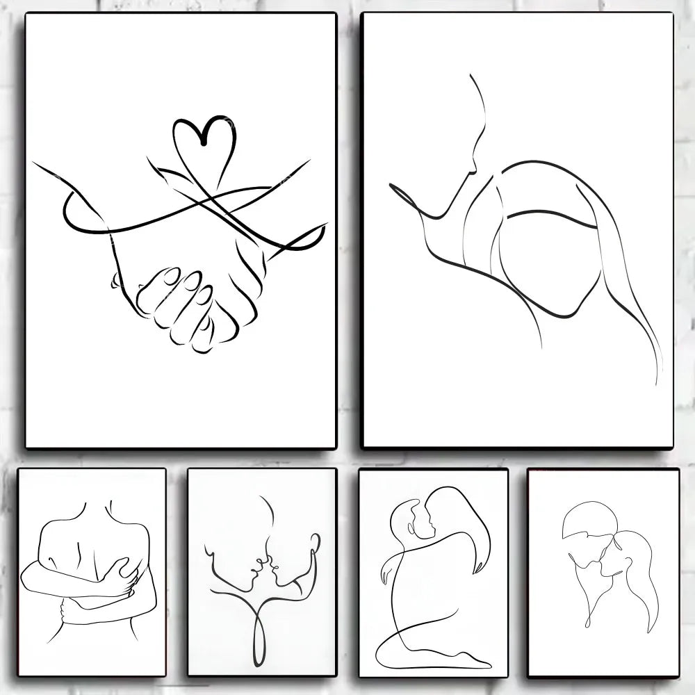 Black & White Couple Line Art Poster | Self-Adhesive Wall Decor Wall Art Poster Peaceful Pleasures Health and Wellness